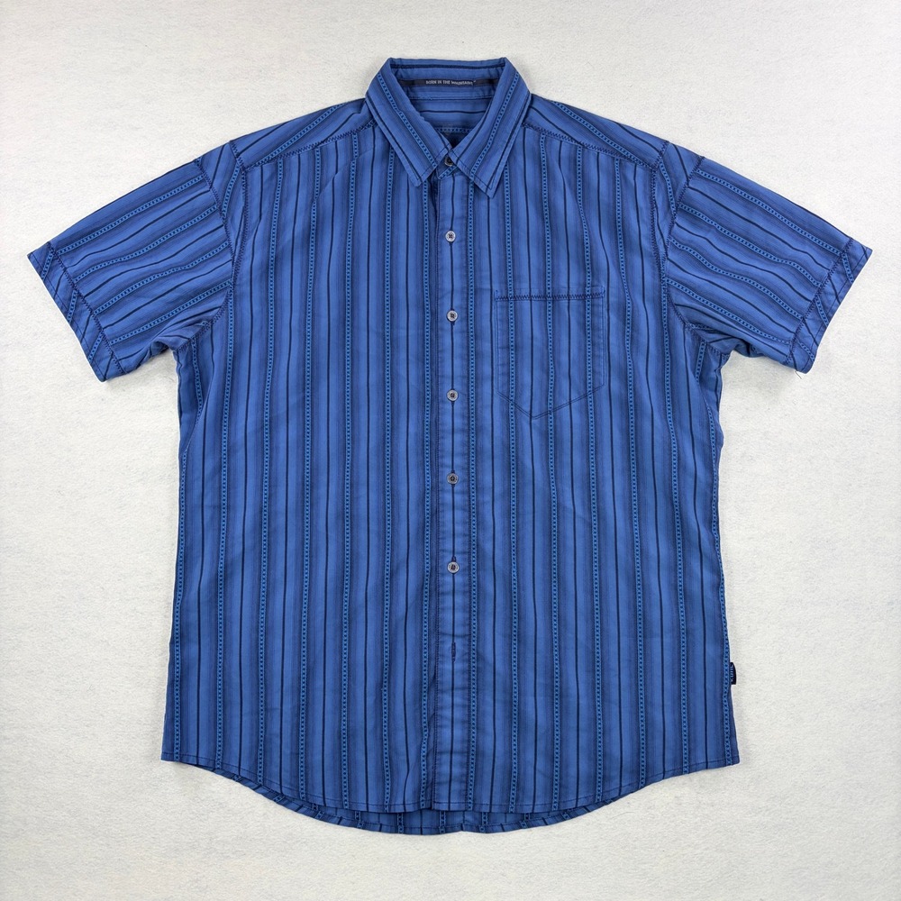 KUHL Mens Large Eluxur Blue Striped Short Sleeve Button Down Shirt